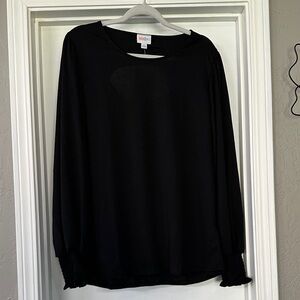 LuLaRoe Josey Black Long Sleeve Smocked Cuff Blouse
